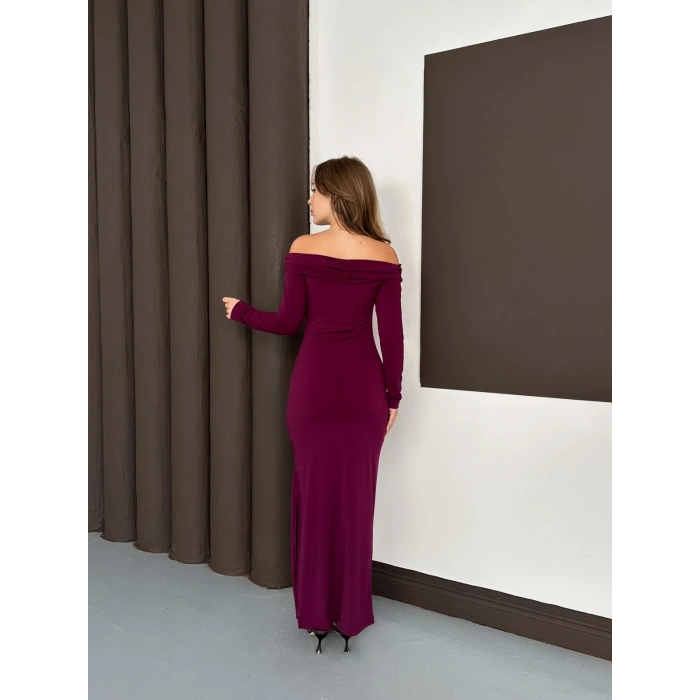 Aksesuar Detaylı Madonna Sandy Elbise Mürdüm