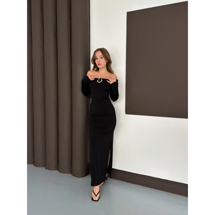 Aksesuar Detaylı Madonna Sandy Elbise Siyah