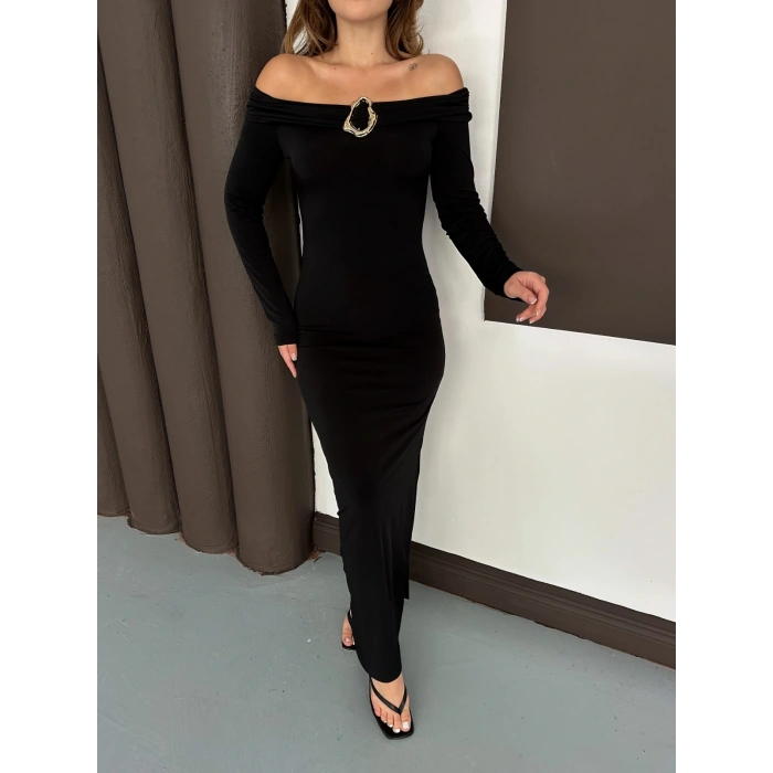 Aksesuar Detaylı Madonna Sandy Elbise Siyah