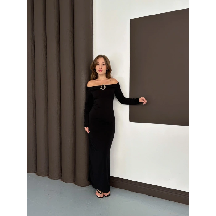 Aksesuar Detaylı Madonna Sandy Elbise Siyah