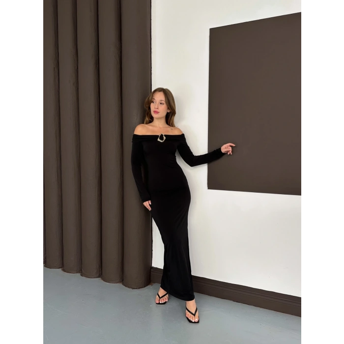 Aksesuar Detaylı Madonna Sandy Elbise Siyah