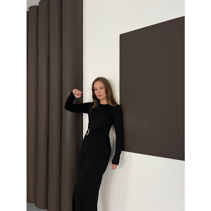 Aksesuar Detaylı Sandy Uzun Elbise Siyah