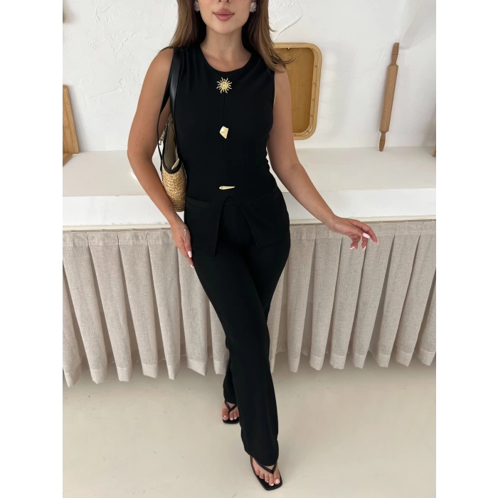 Aksesuar Detaylı Sıfır Kol Takım Siyah