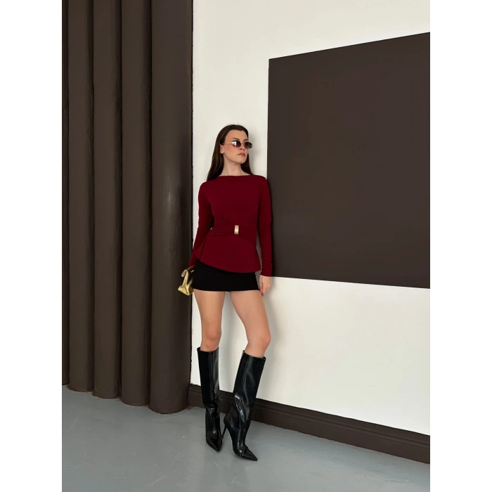 Aksesuar Detaylı Tasarım Bluz Bordo