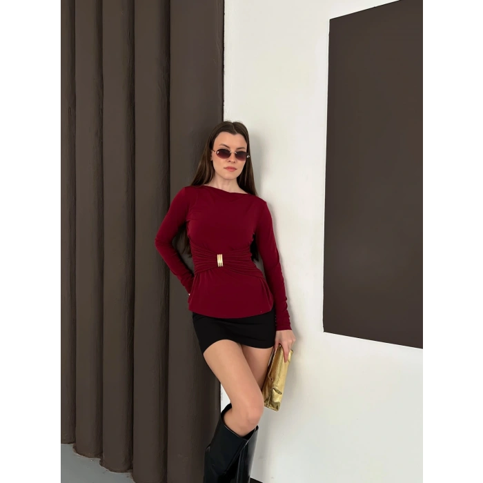 Aksesuar Detaylı Tasarım Bluz Bordo