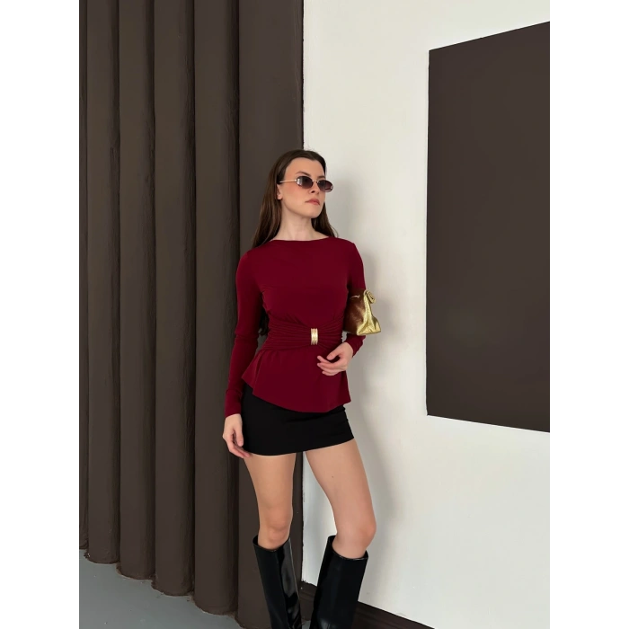 Aksesuar Detaylı Tasarım Bluz Bordo