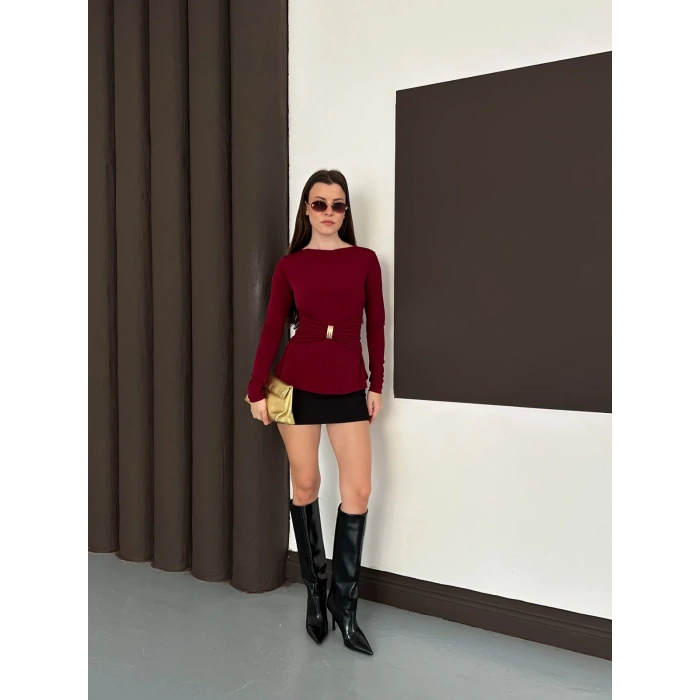 Aksesuar Detaylı Tasarım Bluz Bordo