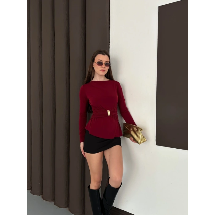 Aksesuar Detaylı Tasarım Bluz Bordo