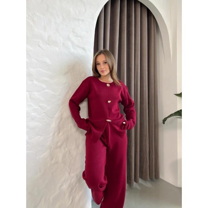 Aksesuar Detaylı Triko Takım Bordo