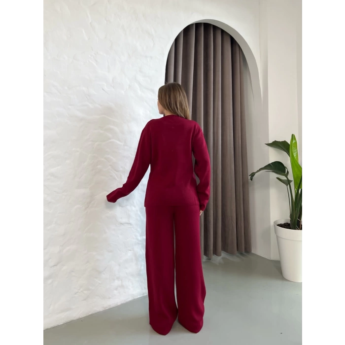 Aksesuar Detaylı Triko Takım Bordo