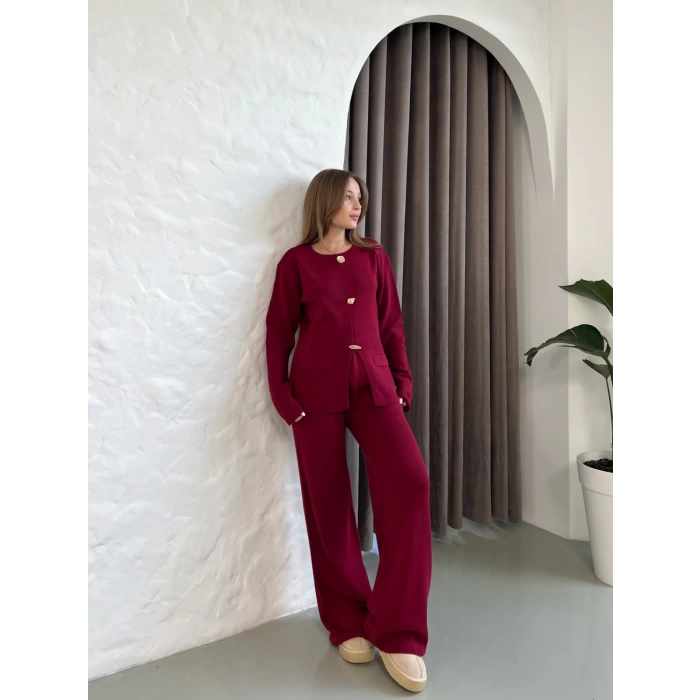 Aksesuar Detaylı Triko Takım Bordo