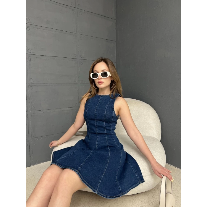 Arka Fermuar Detaylı Denim Elbise