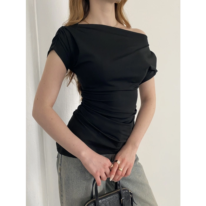 Asimetrik Kesim Tek Omuz Bluz Siyah