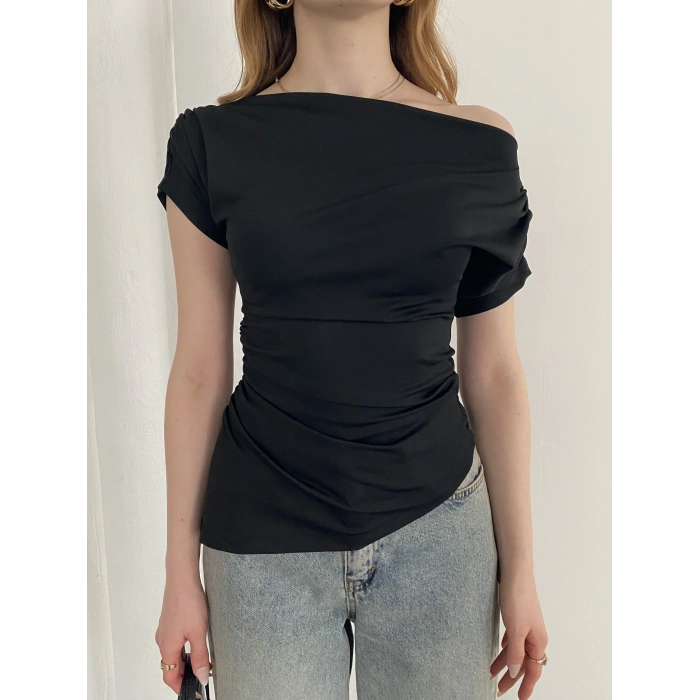 Asimetrik Kesim Tek Omuz Bluz Siyah