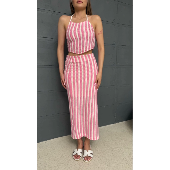 Askılı Triko Kumaş İçi Astarlı Takım Pembe