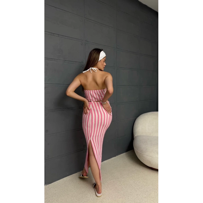 Askılı Triko Kumaş İçi Astarlı Takım Pembe