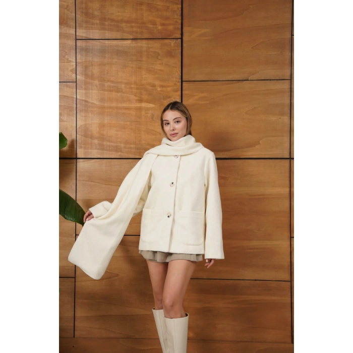 Atkı Detaylı Yumoş A Kalite Ceket Ekru