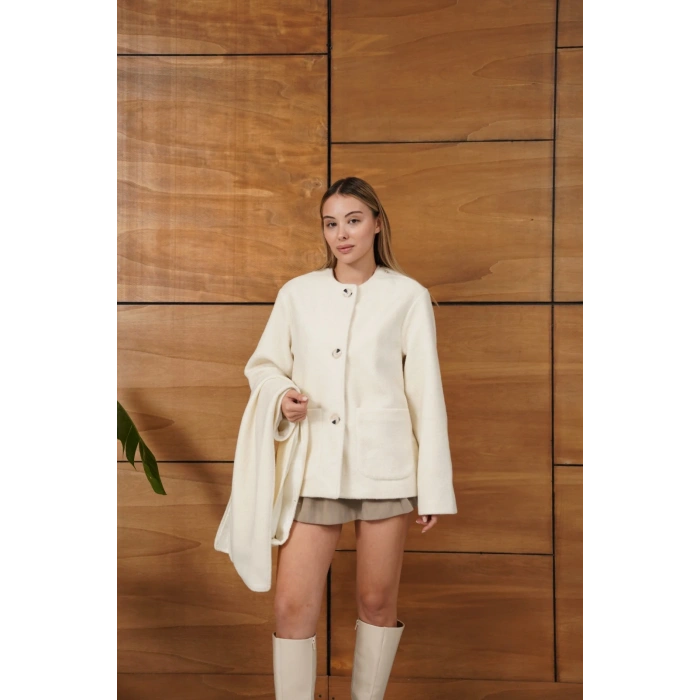 Atkı Detaylı Yumoş A Kalite Ceket Ekru
