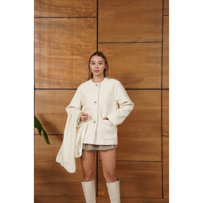 Atkı Detaylı Yumoş A Kalite Ceket Ekru