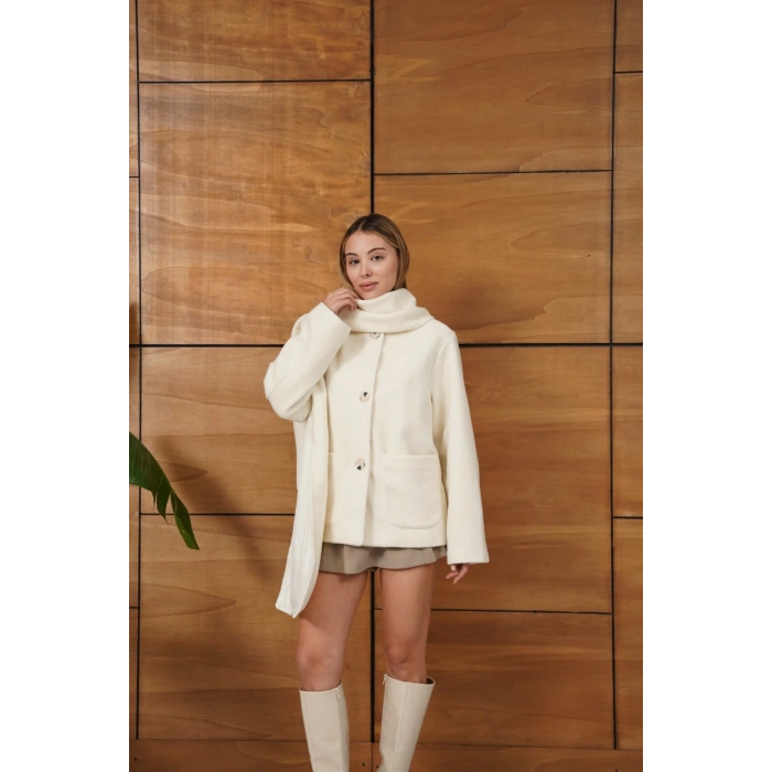 Atkı Detaylı Yumoş A Kalite Ceket Ekru