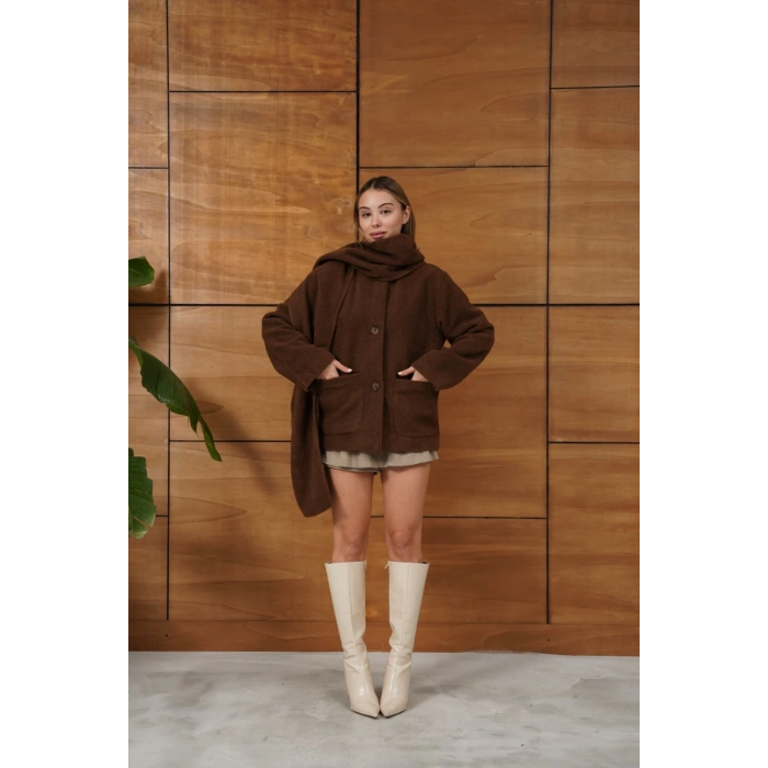 Atkı Detaylı Yumoş A Kalite Ceket Kahve