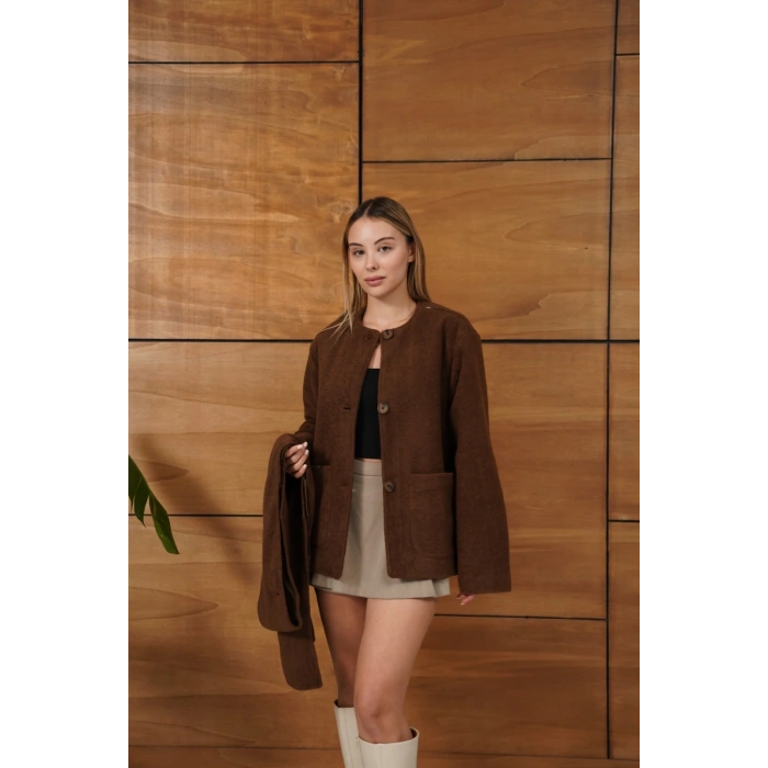 Atkı Detaylı Yumoş A Kalite Ceket Kahve