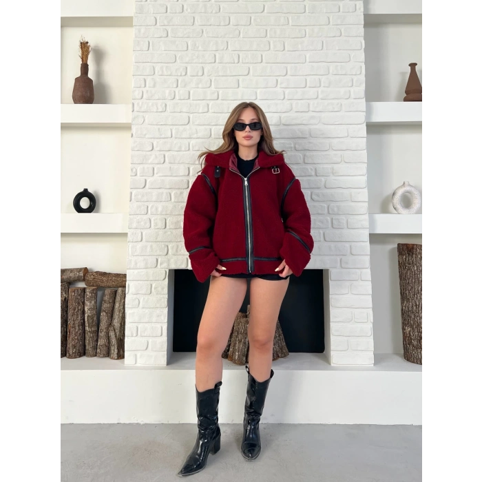 Aviator Teddy Ceket Bordo