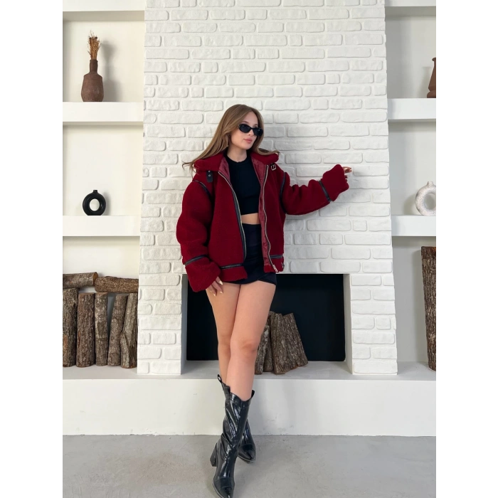 Aviator Teddy Ceket Bordo