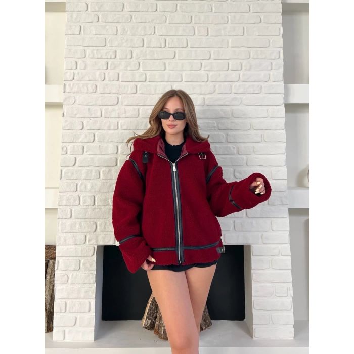 Aviator Teddy Ceket Bordo