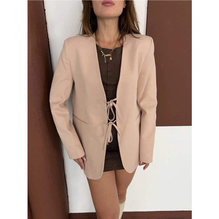 Bağlama Detaylı Blazer Ceket Pudra