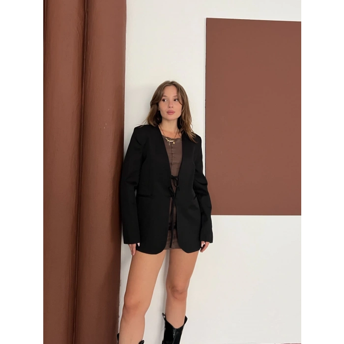 Bağlama Detaylı Blazer Ceket Siyah