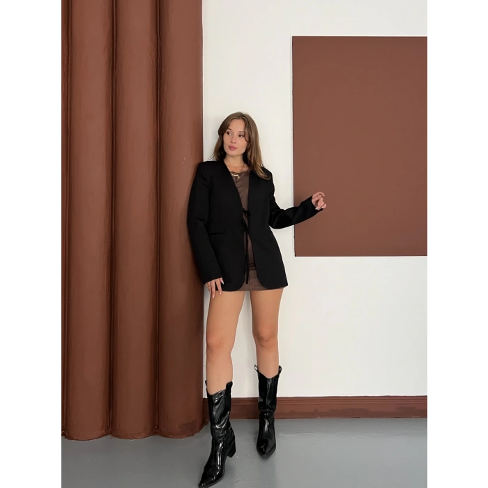 Bağlama Detaylı Blazer Ceket Siyah
