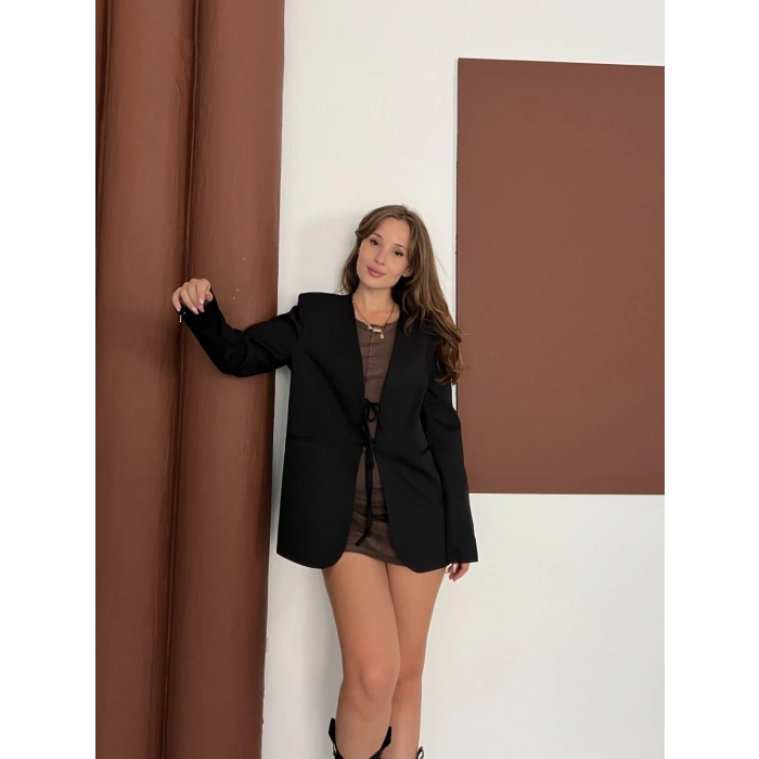 Bağlama Detaylı Blazer Ceket Siyah