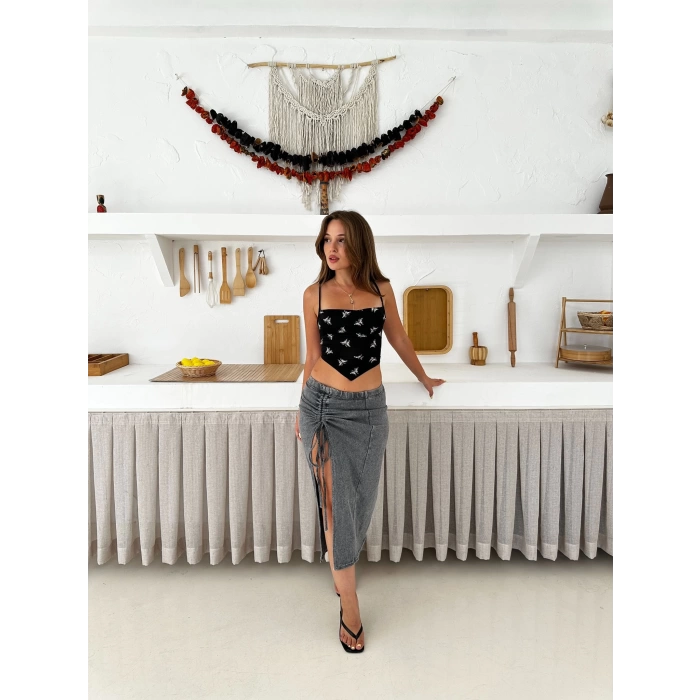 Bağlama Detaylı Yırmaçşı Triko Etek