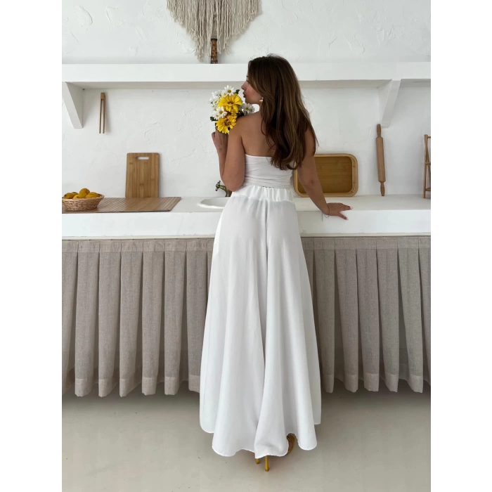 Bel Kuşak Detaylı Pantolon Etek Beyaz