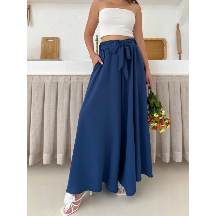 Bel Kuşak Detaylı Pantolon Etek Lacivert