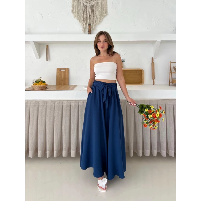 Bel Kuşak Detaylı Pantolon Etek Lacivert