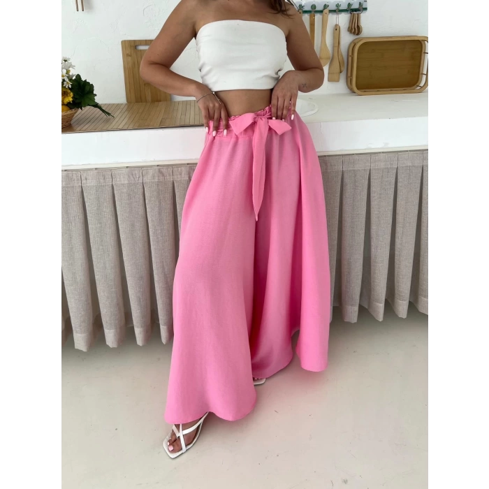 Bel Kuşak Detaylı Pantolon Etek Pembe