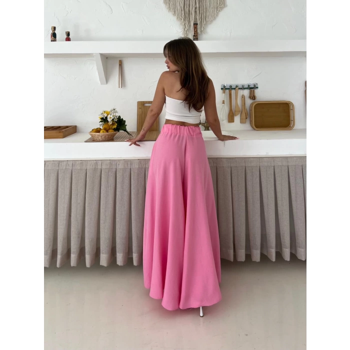 Bel Kuşak Detaylı Pantolon Etek Pembe