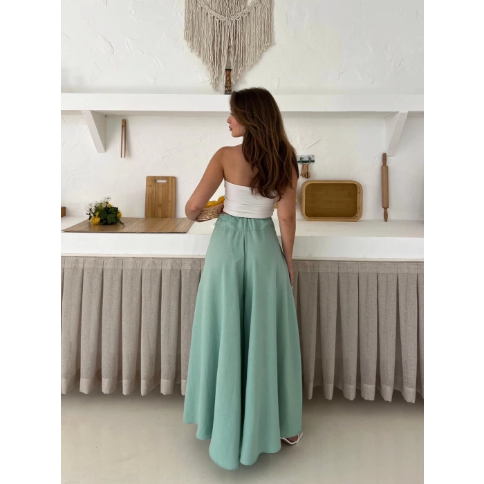 Bel Kuşak Detaylı Pantolon Etek Turkuaz