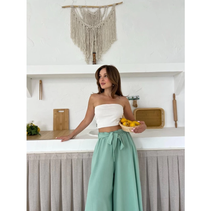 Bel Kuşak Detaylı Pantolon Etek Turkuaz