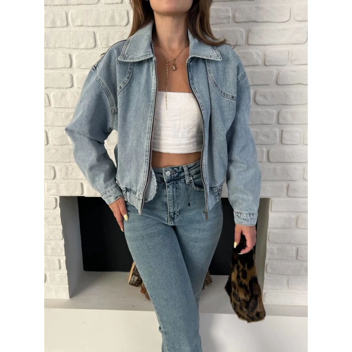 Bel Lastik Detay Denim Vibe ceket Mavi
