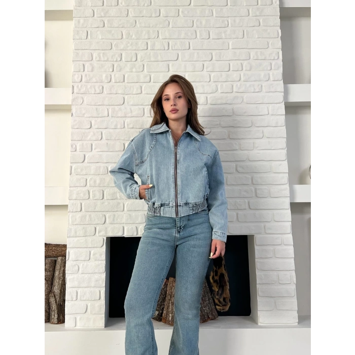 Bel Lastik Detay Denim Vibe ceket Mavi