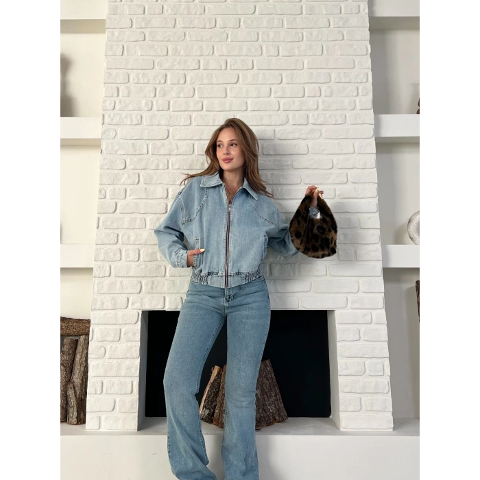 Bel Lastik Detay Denim Vibe ceket Mavi