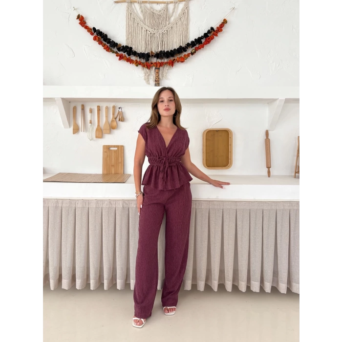Bel Lastikli Bağlama Detaylı Takım Bordo