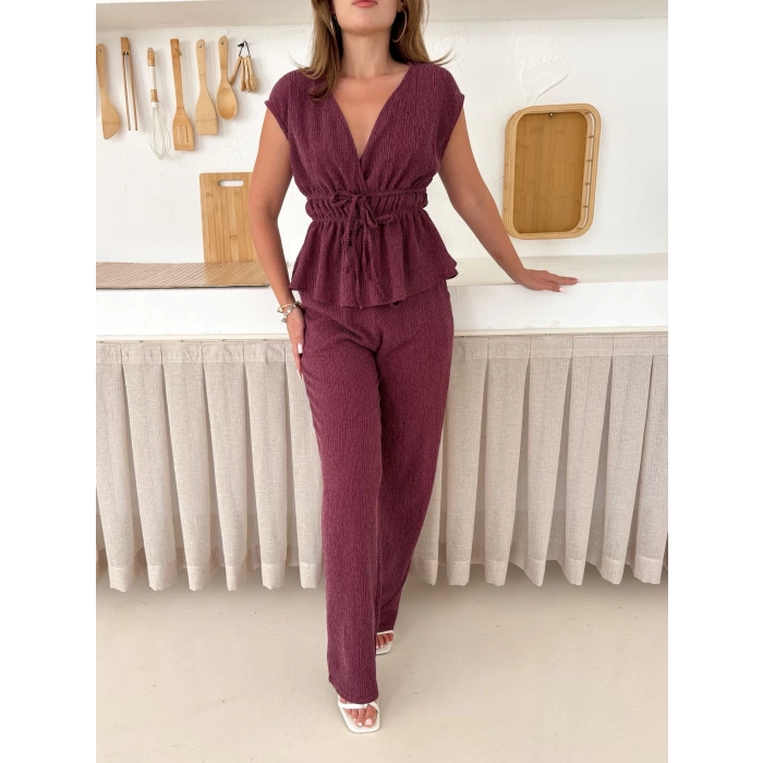 Bel Lastikli Bağlama Detaylı Takım Bordo