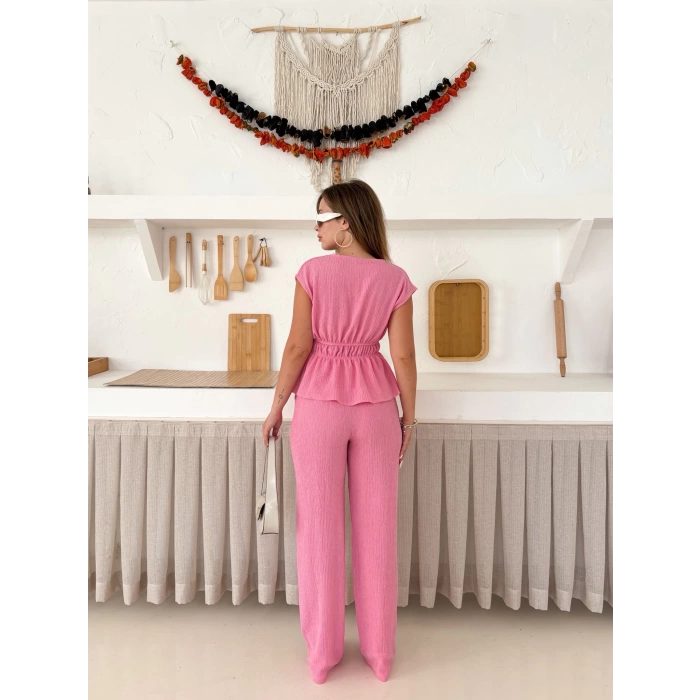 Bel Lastikli Bağlama Detaylı Takım Pembe