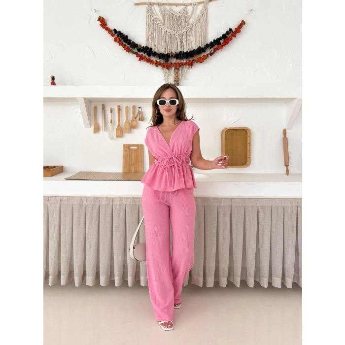Bel Lastikli Bağlama Detaylı Takım Pembe