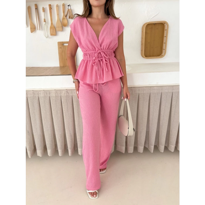 Bel Lastikli Bağlama Detaylı Takım Pembe