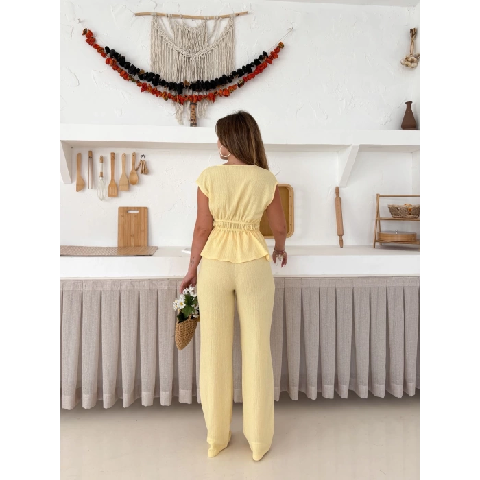 Bel Lastikli Bağlama Detaylı Takım Sarı
